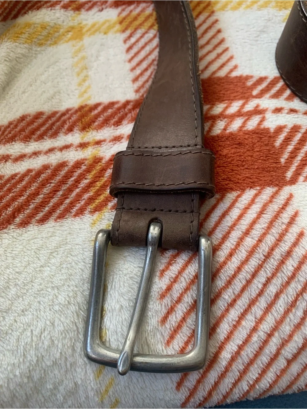 Eddie Bauer Brown Leather Men's Belt with Silver Buckle, 39-1/2 inches